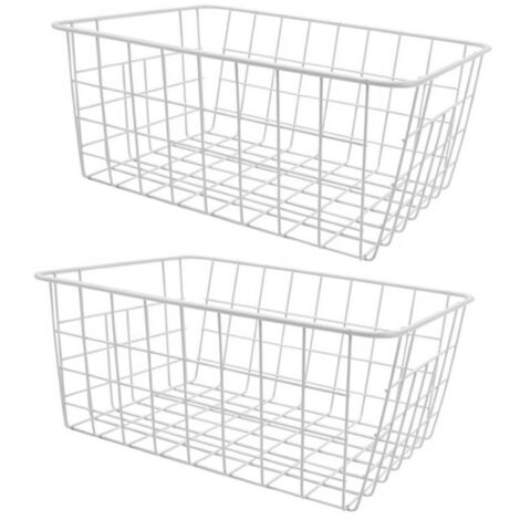 Panier pour Congélateur 2 Unités Organiseur en Fer Rustproof Grande Capacité Blanc pour Fruits Snacks Boissons (1/5)