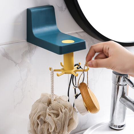 Crochet Rotatif Mur Multifonctionnel à Rotation 360° pour Stockage Cuisine - Support Utensiles Spatule Cuillère - Abs Matériau Premium Bleu Jaune (1/5)