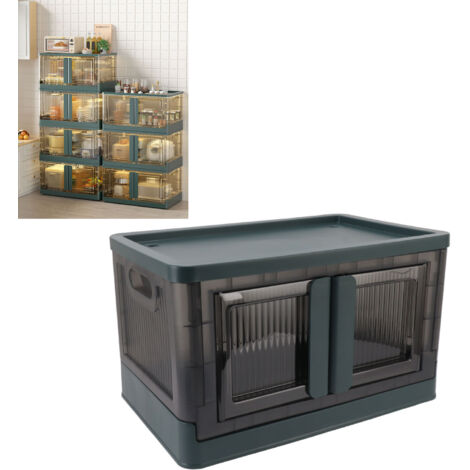 Coffre de rangement transparent 32L - Organisateur de placard avec portes et couvercle amovible - PP résistant, roulettes, capacité 110 lb, couleur vert foncé (1/5)
