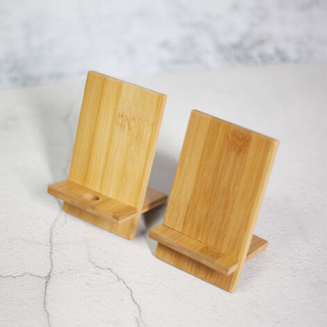 Support téléphone en bois pour tablette et smartphone - Porte-téléphone universel compatible iPhone et Android (1/5)