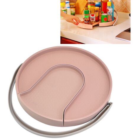 Plateau Rotatif de Rangement pour Cuisine - Pullable Turntable Rotatable - Non Skid Organizer Rack ABS Rose 30,5x28x4,5cm pour Condiments et Boissons (1/5)