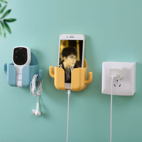 Porte-Téléphone Murale Adhesive avec Support pour Chargeur pour Bureau à la Maison en ABS, Jaune (1/5)