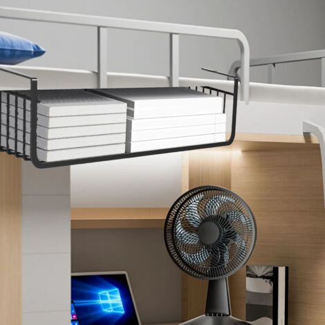 Panier à Suspension Sous Étagère Noir 38.5x24x13cm Panier En Métal à Clip Grande Capacité Installation Sans Outils pour Cuisine Dorm Bureau (1/5)