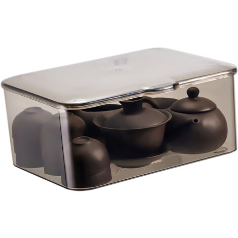 Boîte de Rangement pour Service à Thé [Boîte de Rangement Transparente Grande Capacité] Antipoussière Organisateur de Tasses et Théière Multifonction avec Couvercle (1/5)