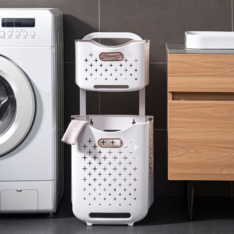 Panier à linge pliable Corbeille Portable Blanc Ivoire Un panier PP ABS Grande capacité Ventilation Poignée ergonomique Maison Hôtel (1/5)