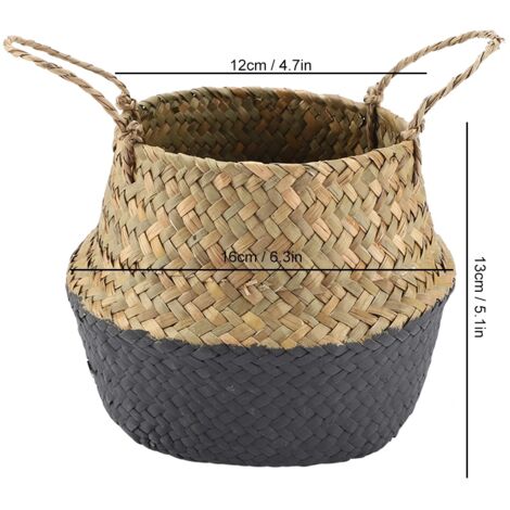 Panier de rangement foldable eco-friendly design - Organiseur en tissage d'herbe marine recyclable (noir) (1/5)