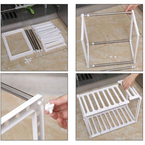 Sous-Sink Organizer – [双层伸缩式不锈钢收纳架] pour cuisine et salle de bains [système de rangement sous évier] [800g/1.8lb]