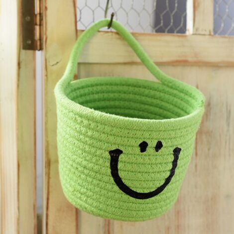 Panier en Corde de Coton Montable Murale, Panier de Stockage Petite et Doux, Panier Pliable et Artisanal en Coton avec Motif Sourire pour la Maison et Baby (Coton, Ø15cm) (1/5)