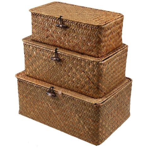Panier de Rangement en Fibre de Jute avec Fermeture Sécurisée - Corbeille Organisateur Multi-Uses (Cosmétiques, Jouets, Documents) pour Maison et Bureau - Qualité Haute avec Armature Métal - Taille: 2