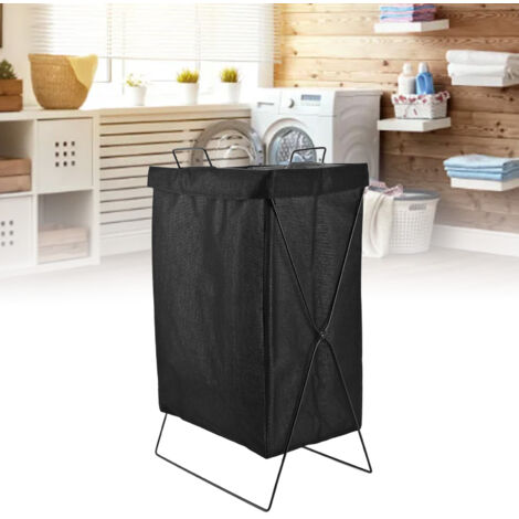 Panier à linge pliable rectangle avec cadre métallique noir capacité accrue - Organisateur rangement pour lavage jouets livres accessoires (1/5)