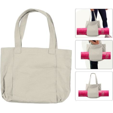 Sac de Yoga Grand Capacité, Tissu Toile Léger et Folding Sac pour Tapis de Yoga avec Poche Zip Interior pour Gym Sport Extérieur Beige (1/5)