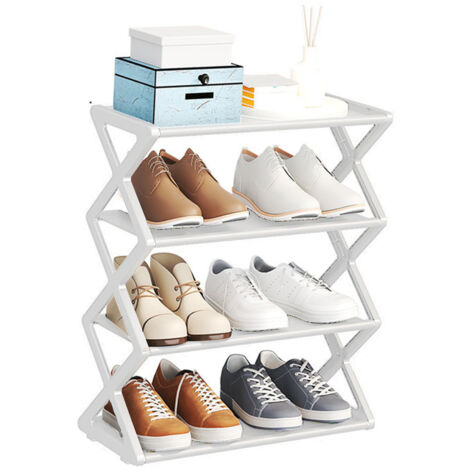Porte Chaussures 4 Étages Rack Chaussures Dépliante Organisateur Entrée Hallway Support Chaussures Plastique Blanc (1/5)