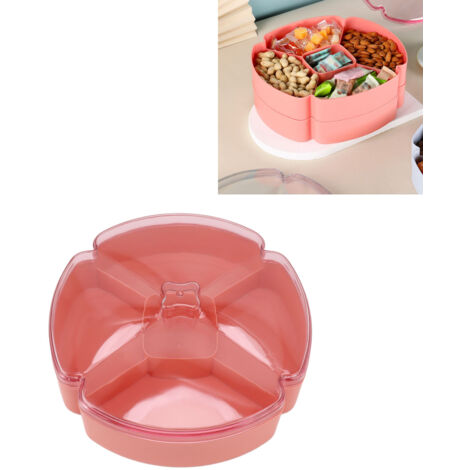 Plateau de service Snack / Plateau compartimenté à 5 sections / Plateau fruits secs fruits noix bonbons / Plateau plastique avec couvercle transparent / 27.2x7.2cm Pink (1/5)