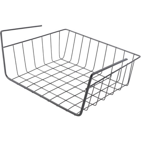 Corbeille de rangement suspendue sous étagère - Panier métallique multi-fonctions pour cuisine bureau - L Noir - 1 pièce (1/5)