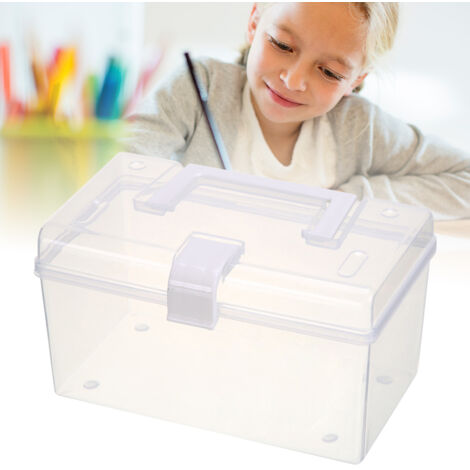 Organisateur de bureau transparent avec poignée 19.5x11x10.5cm - Boîte de rangement multifonction portable grande capacité pour maison et voyages (1/5)