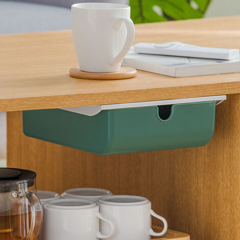 【Boîte de rangement】 sous bureau adhésive forte capacité 2kg verte PS acrylique 23.5x19.8x7.1cm 340g 1 pièce organisateur caché économe espace (1/5)