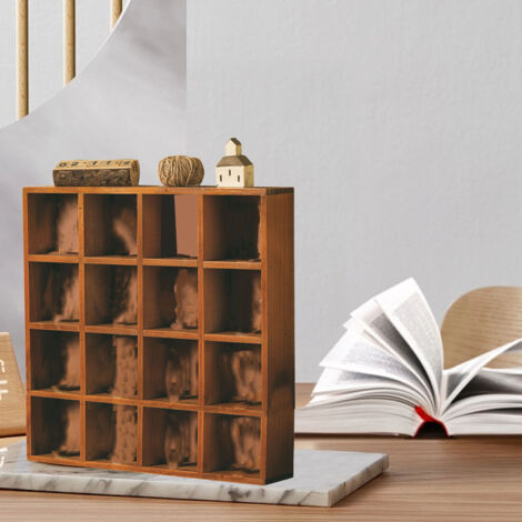 Vitrine Murale en Bois pour Figurines Collection Retro Modèle 16 Cases Multiples Grids Matériau Bois Massif Métal Décor Style Vintage Espaces Stockage (1/5)