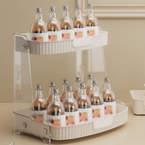 [Organisateur de Beauté] Large Capacity Multifunction Desktop Cosmetic Display Case en PET pour Vanity de Salle de Bain (Double Layer, pour Produits de Soins et Bijoux) (1/5)