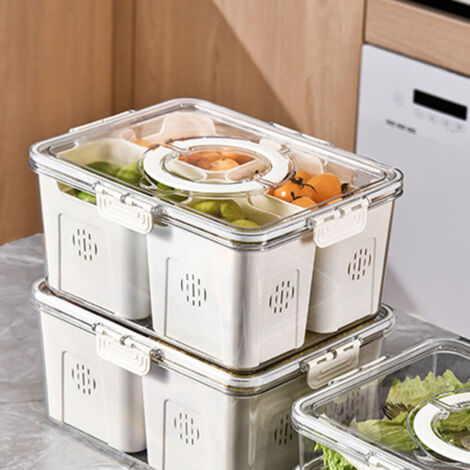 Boîte de Stockage de Nourriture Multifonctions pour Congélateur/Refrigerateur - Conteneur Plastique Diviseur à 4 Cases pour Dumplings, Fruits, Legumes, Condiments - Résistance Température -20 à 60°C (1/5)