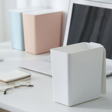 Mini Trash Can - Poubelle Bureau Miniature en Plastique, Couvercle Manuel, 16x16x7cm (Light Pink) (1/5)