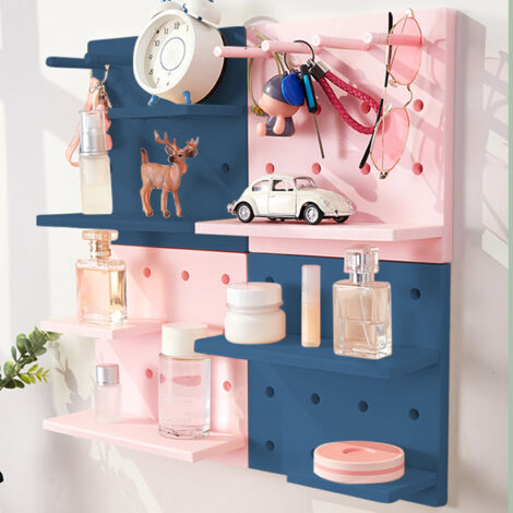Pegboard Organizer Wall Organizer Shelves Punch Free Multifunctional Wall Pegboard Organizer for Doll Pink (1/5)