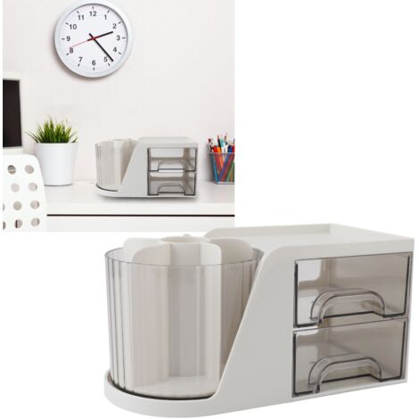 Rangement Bureau Multifonction Rotatif avec Coffrets - Organisateur Cosmétiques et Accessoires Bureau en Plastique Blanc - Boîte de Rangement Design Moderne et Pratique (1/5)