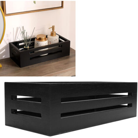 Panier de Stockage en Bois Bambou 33x15x10cm Noir Organisateur Multifonctionnel pour Toilette Chambre (1/5)