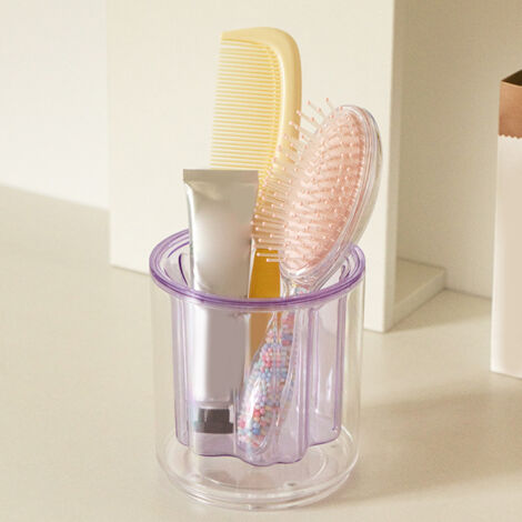 [Organisateur de bureau] Pot à stylos rotatif transparent DIY en plastique pour stylos, crayons, accessoires de maquillage - Taille: 11,4x10,6 cm, Coloris: violet, 1 unité (1/5)