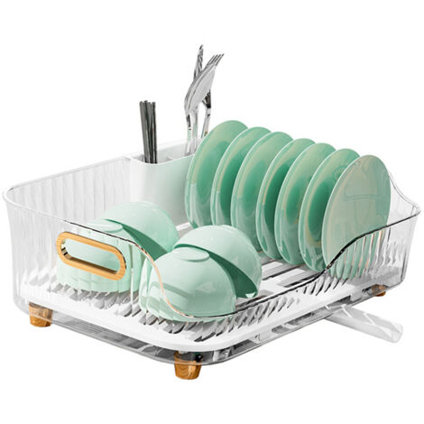 Égouttoir de Plats avec Bac de Drainage pour Évier et Plan de Travail - Stockage de Bols et Assiettes - Matériaux PET/PS/PP/Silicone - Dimensions 42.5x13x26.5cm (1/5)