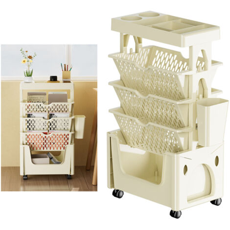 Étagère Mobile à Roulettes avec 5 Niveaux - Grande Capacité, Forte Résistance, Cart de Rangement pour Bibliothèque ou Cuisine - Khaki (1/5)