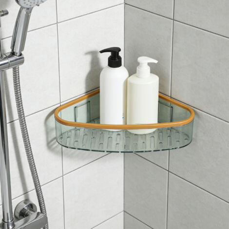 Etagère Triangulaire Transparente Vert, Organisateur de Coin pour Salle de Bain Sans Perçage, Rack de Stockage Acrylic 296g (1/5)