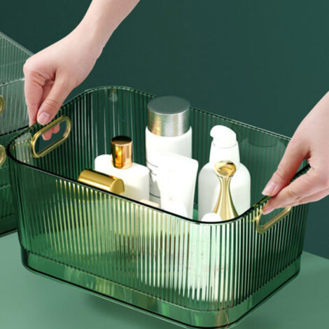 Corbeille de Bureau Transparente Vert Acrylique pour Produits Cosmétiques et Soins (23x16x10.2cm) (1/5)