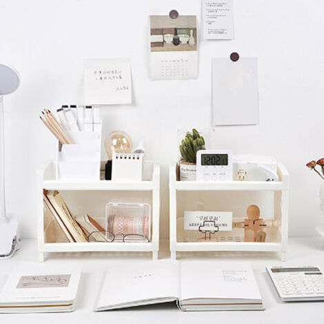 [Organisateur de bureau] Étagère de bureau multifonctionnelle [Modèle: double étage] [Durable] plastique premium blanc moderne minimaliste [Dimensions: compacte] [1 unité] (1/5)