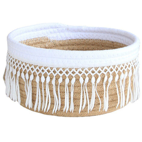 Panier de Rangement Jute et Coton avec Frange - 16.5x10cm, 20.5x10cm, 25x12cm - 1 Pièce (1/5)