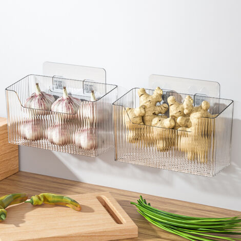 Rangement mural pour légumes - Boîte de stockage pour ail transparente sans perforation avec capacité spacieuse (20x19.5x12x8.5cm, Plastique) (1/5)
