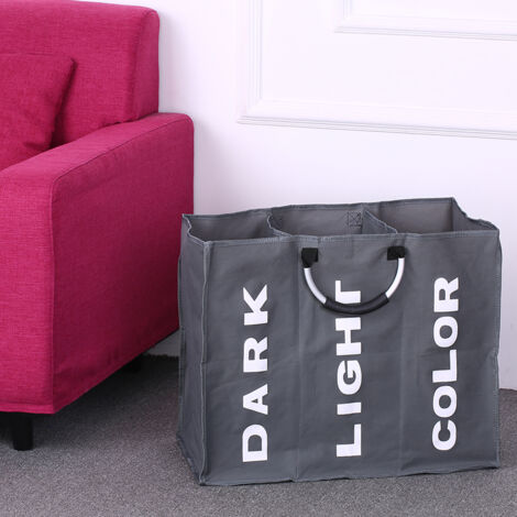 Panier à linge 3 compartiments Oxford Foldable avec poignées aluminium - Gris foncé (1/5)