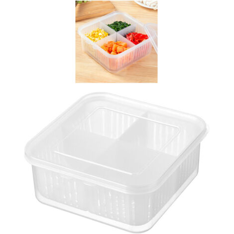 Boîte Organiseur pour Frigo 4 compartiments avec couvercle drainage pour légumes gingembre ail PP 16.5x15.5x7cm (1/5)