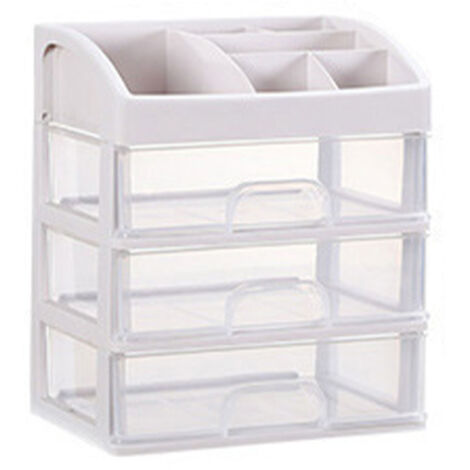 Organisateur de Bureau 3 Étages Transparent en Plastique Blanc - Organiseur de Maquillage, Bureau, Salle de Bain - Boîte de Rangement Desktop 23.3x17x26.8cm (1/5)