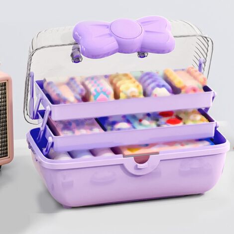 Boîte de rangement de bureau 3 niveaux avec couverture transparente et décor Bowknot, capacité de grand, compartiments modulables, plastique résistant, idéale pour accessoires de coiffure, jouets et o (1/5)
