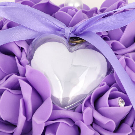 Écrin de mariage coeur en satin avec roses et perles pour anneaux (15x13cm) - Boîte cadeau cérémonie élégante (1/5)