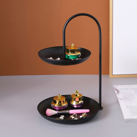 Support à Desserts Noir en Fer 2 Étages pour Fruits Snacks Organisation Tray Home Party Wedding Birthday avec Hex Wrench (1/5)