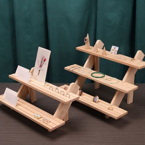 Étagère de Présentation à Étages en Bois pour Bijoux, Figurines et Maquillage - 3 Niveaux (1/5)