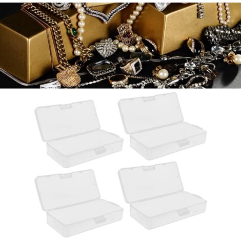 Boîte de stockage transparente en plastique PP, Coffret 4 pièces avec couvercle à charnière pour petits objets, 18.5x9x4.5cm (1/5)
