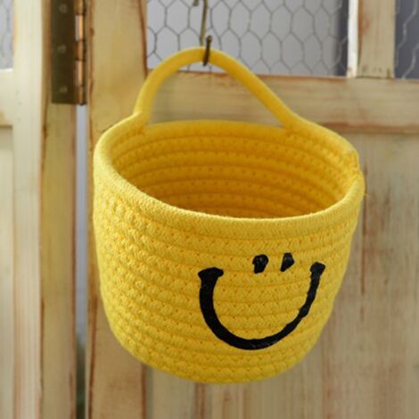 Panier à corde de coton mural démontable souple tissé à la main pour petite rangement domestique jaune (1/5)