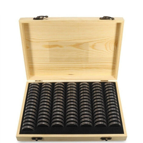 Boîte de Stockage Pièces Collection Pine Wood Coin Holder avec 20 Capsules et 20 Slots, Noir - Organisateur et Protège Collectionneurs (1/5)