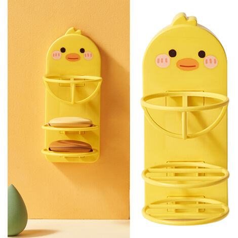 Porte-Savon pour Maquillage Type Canard Cartoon Modèle Yellow Duck Matériau Plastique Sans Trace Installation Sticker (1/5)