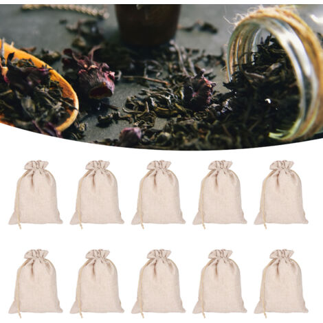 Sac à Provisions 10Pcs Sac Coton Lin Réutilisable Fermeture Cordon 23x17cm pour Pain Fleurs Poche Stockage