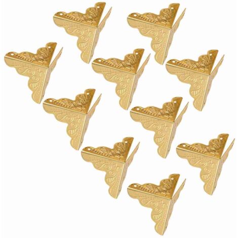 Corner Decorative Protectors pour Boîtes Bois et Bijoux - 12 Pièces Angle Métal Doré (1/5)