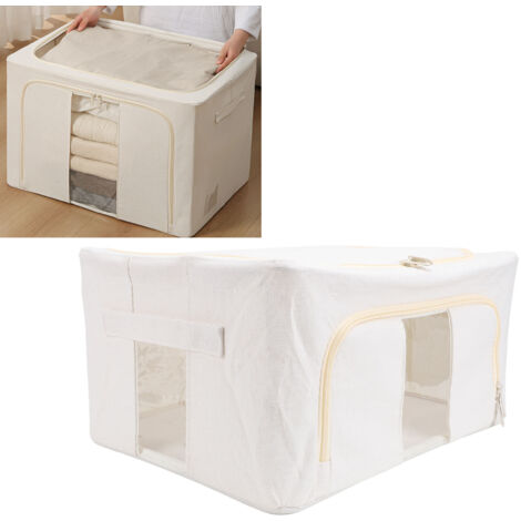 [Boîte de Rangement Textile] - Boîte de Rangement Multifonction Grande Capacité 66L, Dimensions 50x40x33cm, Coton Toile Renforcé Cadre Métallique, Fermeture Zip, Empilable et Dépliable pour Vêtements (1/5)