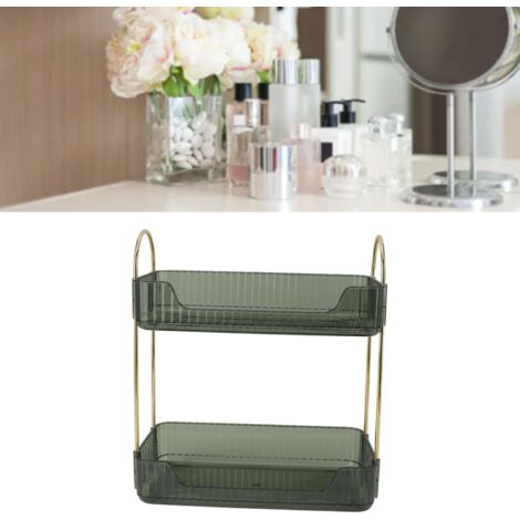 Rangement de Maquillage Double Étage Moderne Luxe avec 2 Plateaux Organisateur pour Brosse Fard à Paupières Crème Rouge à Lèvres Vernis Bijoux Vert Luxe Éclairé (1/5)